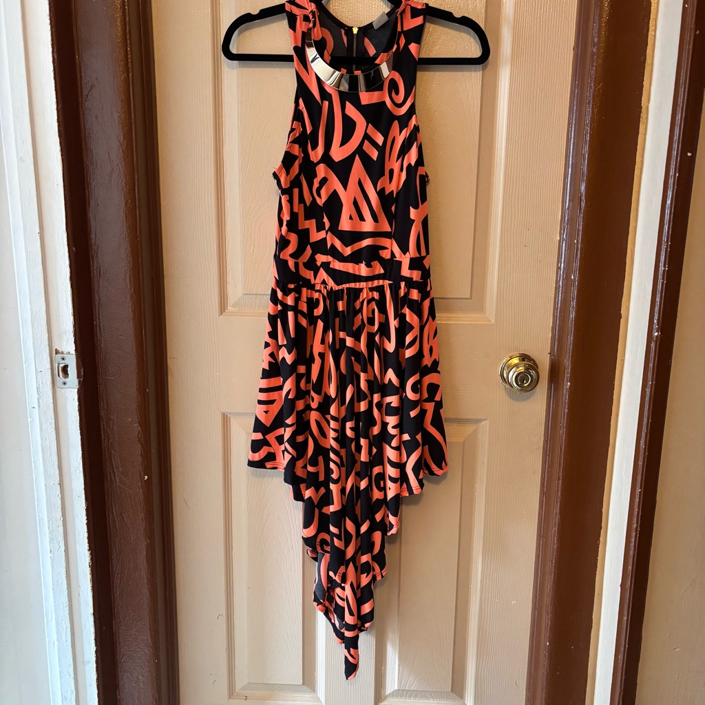 Black And Orange Sleeveless Dress